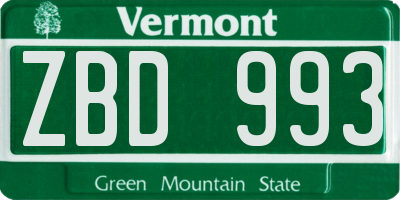 VT license plate ZBD993