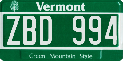 VT license plate ZBD994