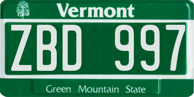 VT license plate ZBD997