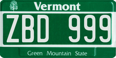 VT license plate ZBD999