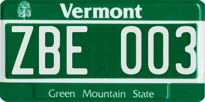 VT license plate ZBE003
