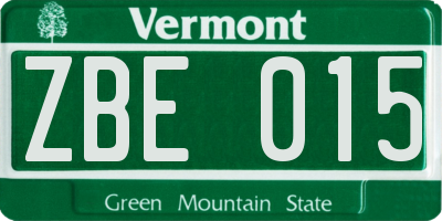 VT license plate ZBE015