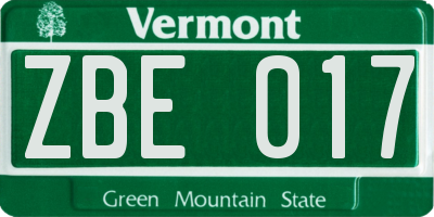 VT license plate ZBE017