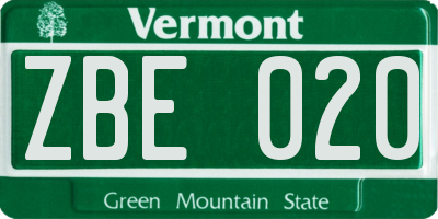 VT license plate ZBE020
