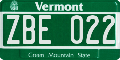 VT license plate ZBE022