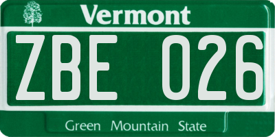 VT license plate ZBE026
