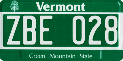 VT license plate ZBE028