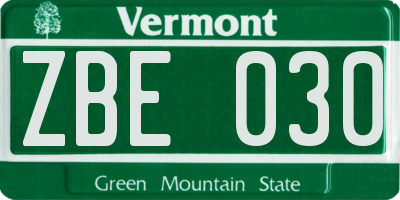 VT license plate ZBE030