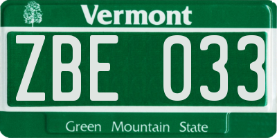 VT license plate ZBE033