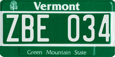 VT license plate ZBE034
