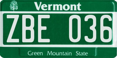 VT license plate ZBE036