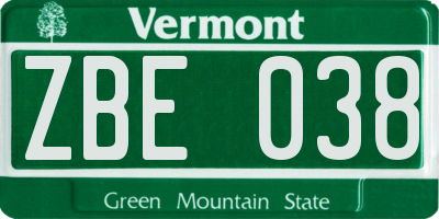 VT license plate ZBE038