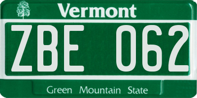 VT license plate ZBE062