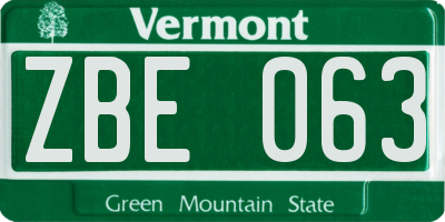 VT license plate ZBE063