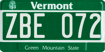 VT license plate ZBE072