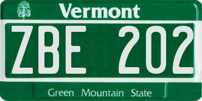 VT license plate ZBE202