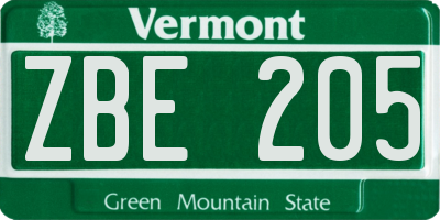 VT license plate ZBE205