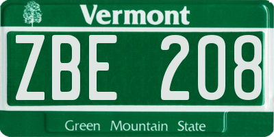 VT license plate ZBE208