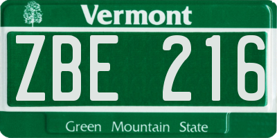 VT license plate ZBE216