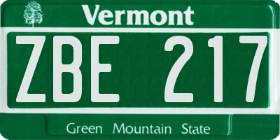VT license plate ZBE217