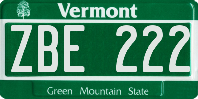 VT license plate ZBE222