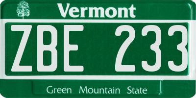 VT license plate ZBE233