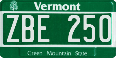 VT license plate ZBE250