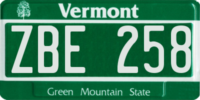 VT license plate ZBE258