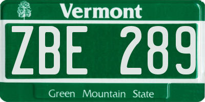 VT license plate ZBE289