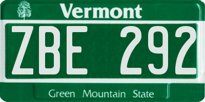 VT license plate ZBE292
