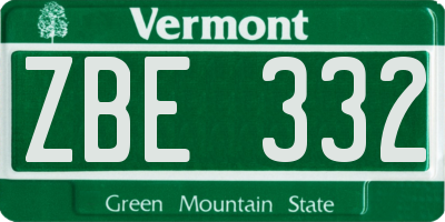 VT license plate ZBE332