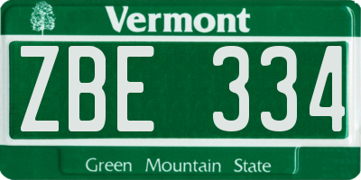 VT license plate ZBE334