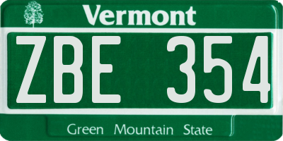 VT license plate ZBE354