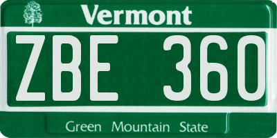 VT license plate ZBE360