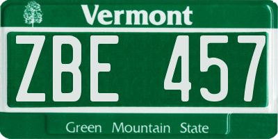 VT license plate ZBE457