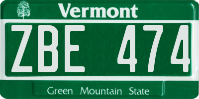 VT license plate ZBE474