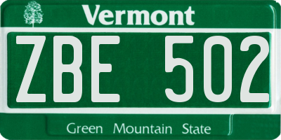 VT license plate ZBE502