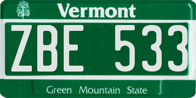 VT license plate ZBE533