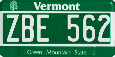 VT license plate ZBE562