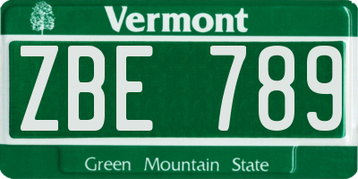 VT license plate ZBE789