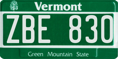 VT license plate ZBE830