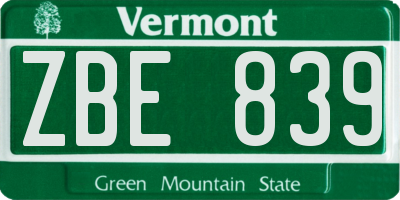 VT license plate ZBE839