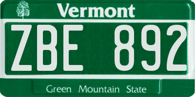 VT license plate ZBE892