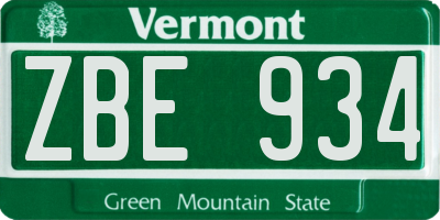VT license plate ZBE934