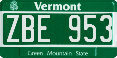 VT license plate ZBE953