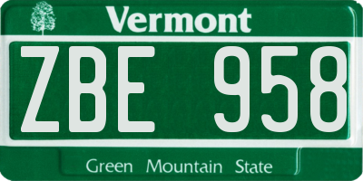 VT license plate ZBE958