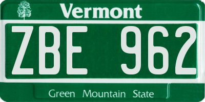 VT license plate ZBE962
