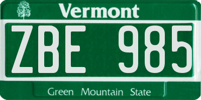 VT license plate ZBE985