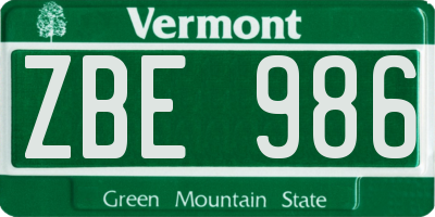 VT license plate ZBE986