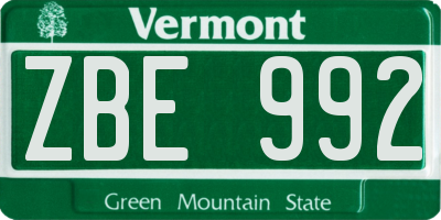 VT license plate ZBE992